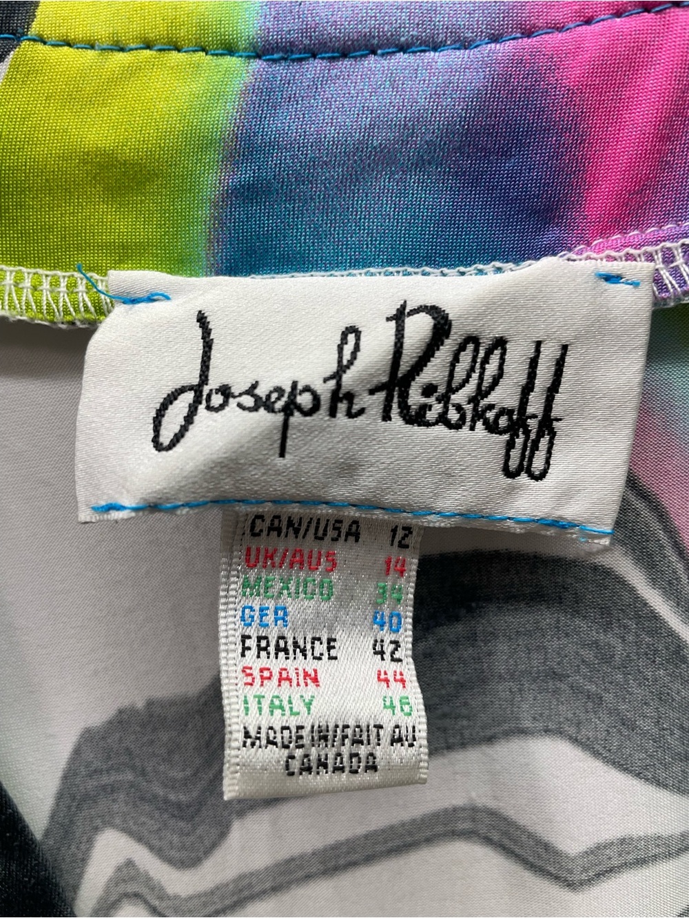 Joseph Ribkoff Tunic Top Womens 12‎ Multicolor Excellent Abstract Ruffle V-Neck - Picture 2 of 5